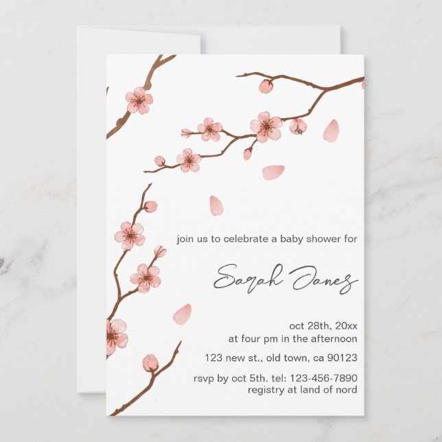 Invitation Baby shower Floral Fleur de Cerisier Ro (Devant)