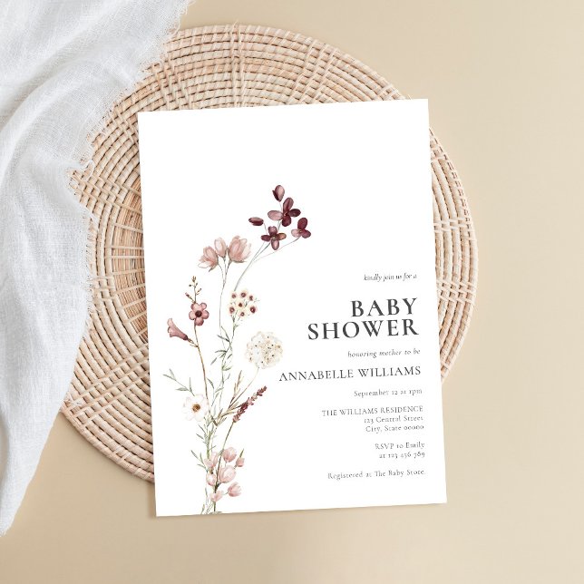 Invitation Baby shower Floral Fleur sauvage Boho (Créateur téléchargé)