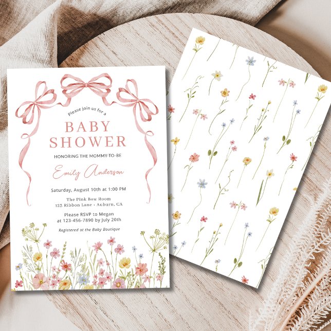 Invitation Baby shower floral Fleur sauvage de fille de la cr (Créateur téléchargé)