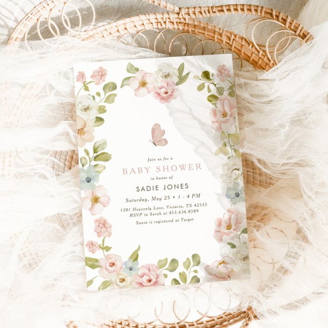 Invitation Baby shower Floral Fleur sauvage rose filles (Créateur téléchargé)