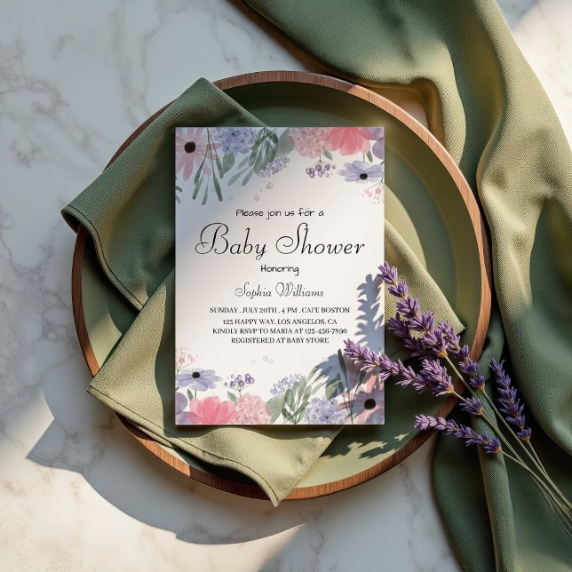 Invitation Baby shower Floral - Fleurs Aquarelles Élégantes (Créateur téléchargé)