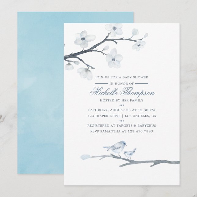 Invitation Baby shower Floral Fleurs de cerisiers (Devant / Derrière)