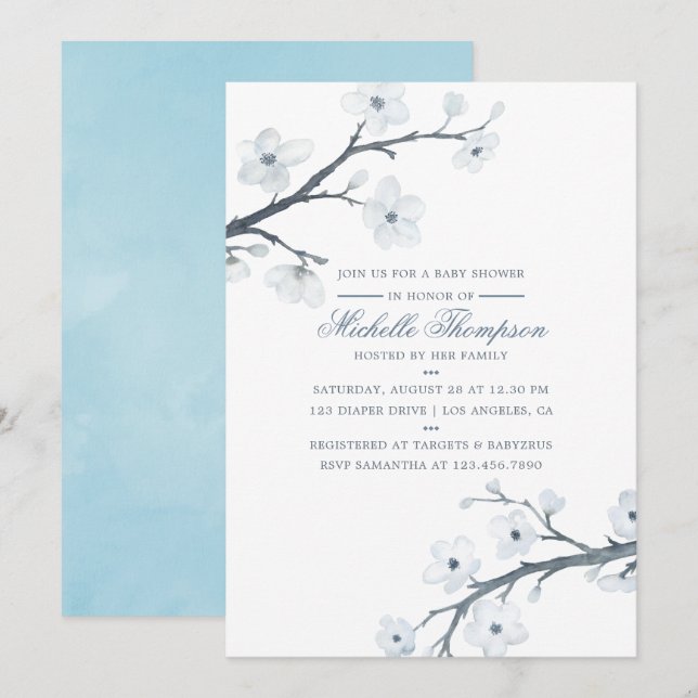 Invitation Baby shower Floral Fleurs de cerisiers (Devant / Derrière)