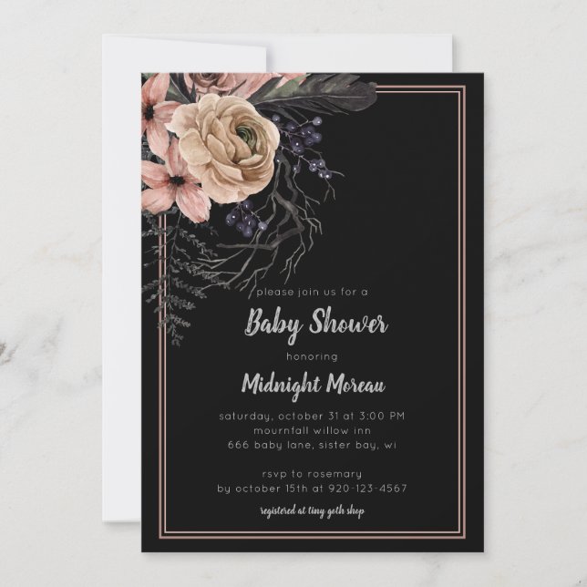 Invitation Baby shower floral foncé (Devant)