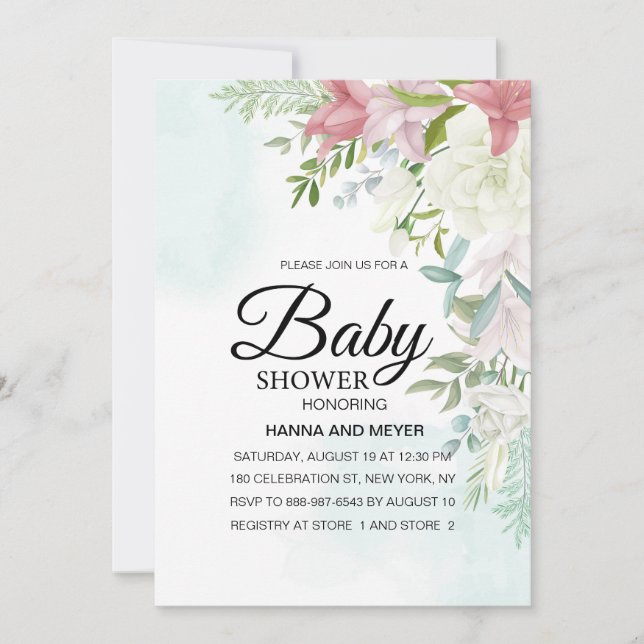 Invitation Baby shower Floral Girl (Devant)