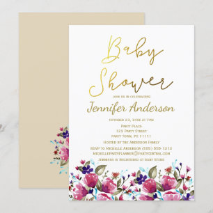 Invitation Baby shower Floral Gold Rose