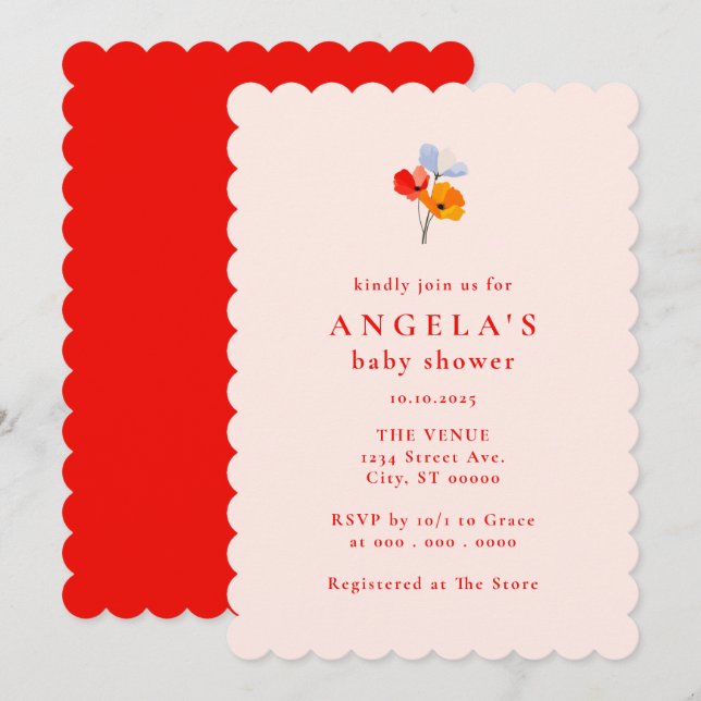 Invitation Baby shower floral gras (Devant / Derrière)