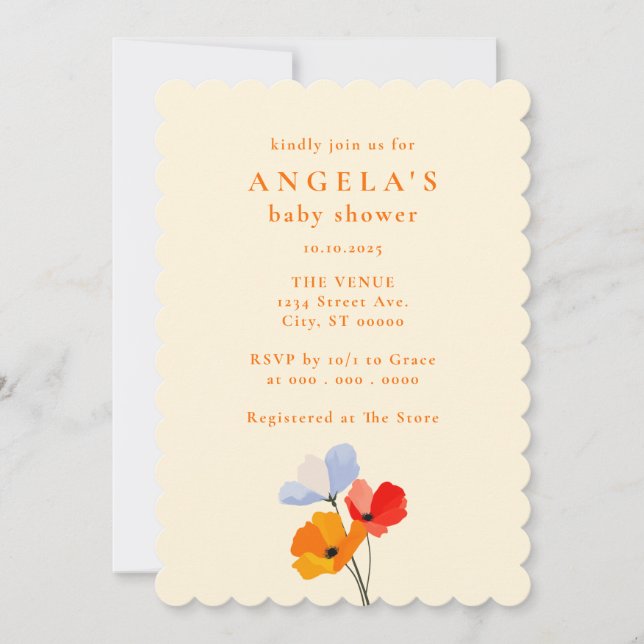 Invitation Baby shower floral gras (Devant)