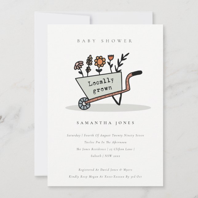 Invitation Baby shower floral gris cultivé localem (Devant)