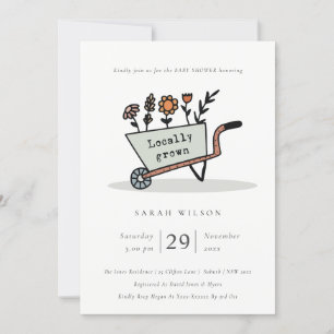 Invitation Baby shower floral gris cultivé localem