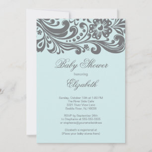 Invitation Baby shower floral gris gris doux moderne