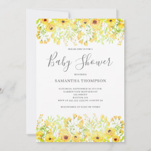 Invitation Baby shower floral jaune