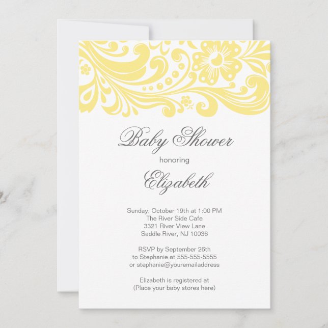 Invitation Baby shower floral jaune doux moderne (Devant)
