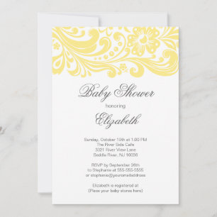 Invitation Baby shower floral jaune doux moderne