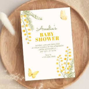 Invitation Baby shower floral jaune vert