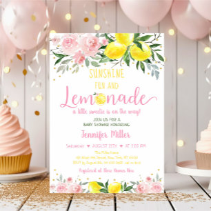 Invitation Baby shower Floral Lémonade Sunshine Rose or