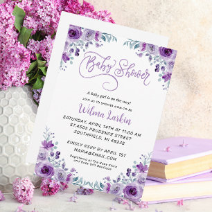 Invitation Baby shower Floral Lilac