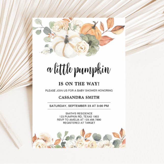 Invitation Baby shower Floral Little Citrouille automne (Rustic Floral Pumpkin Baby Shower Invitation)