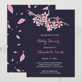 Invitation Baby shower floral marine rose cerise en fleurs