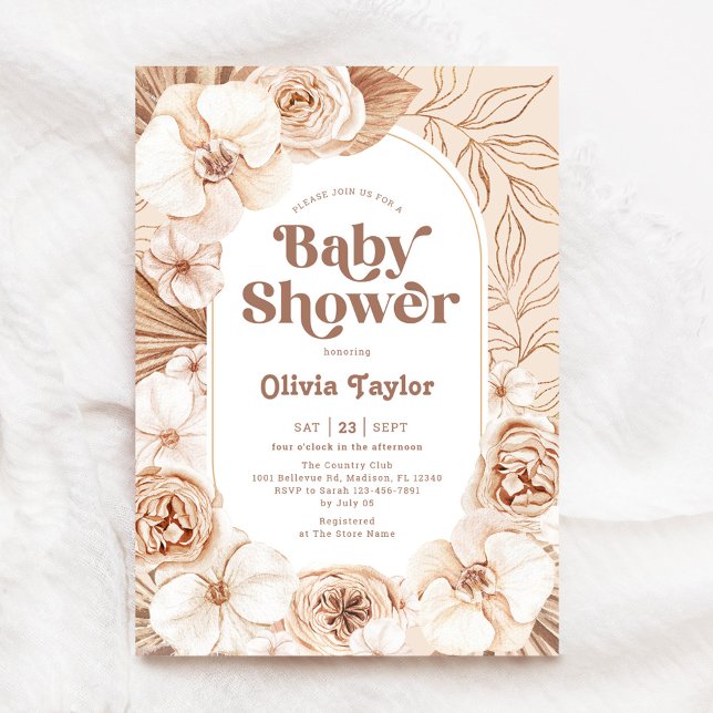 Invitation Baby shower Floral Mocha Boho (Créateur téléchargé)