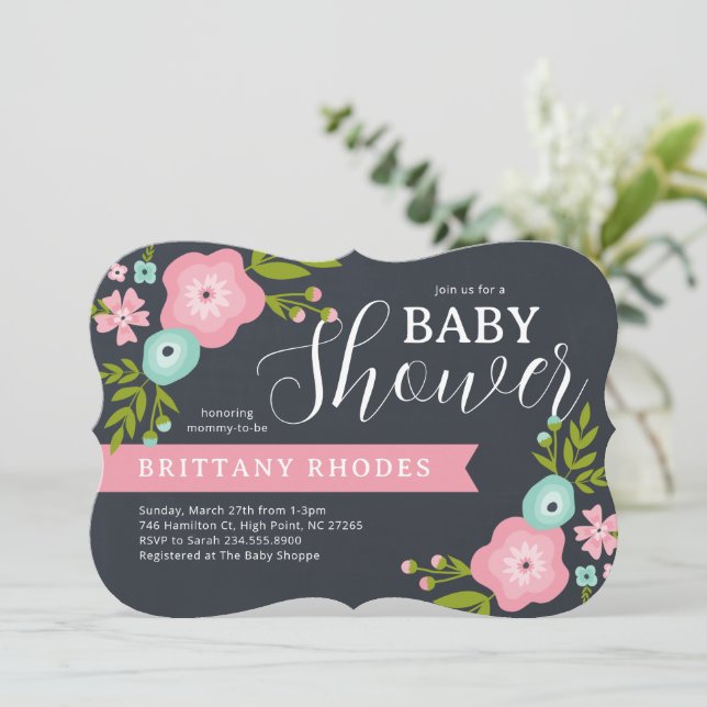Invitation Baby shower Floral Moderne (Debout devant)