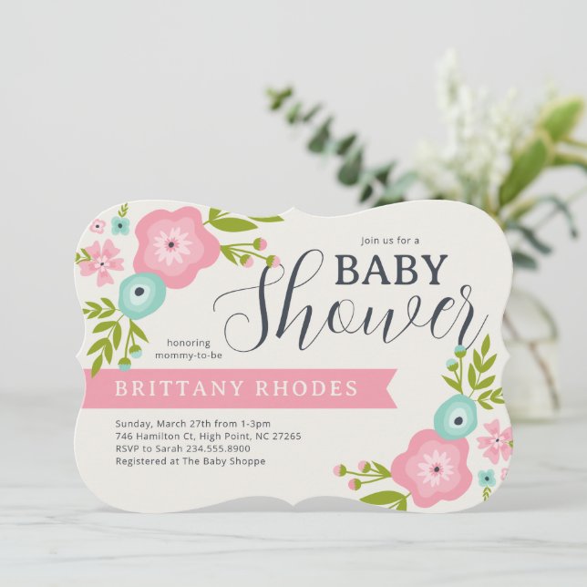 Invitation Baby shower Floral moderne (Debout devant)