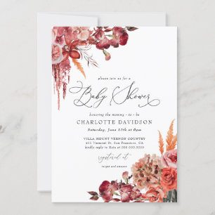 Invitation Baby shower floral moderne Blush Bourgogne Floral 