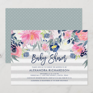 Invitation Baby shower floral moderne Blush et Navy