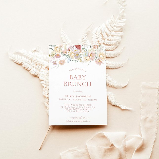 Invitation Baby shower Floral moderne Boho | Fille Bébé Brunc (Créateur téléchargé)