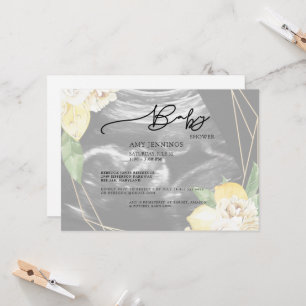 Invitation Baby shower floral moderne Faded Ultrasound 