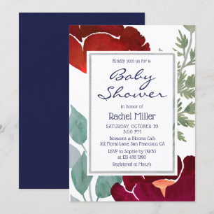 Invitation Baby shower floral moderne moderne d'aquarelle rou