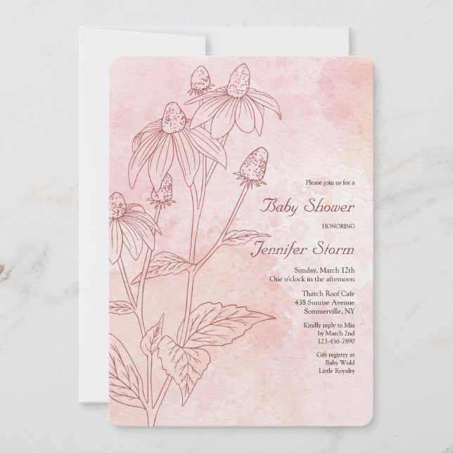 Invitation Baby shower floral monochromatique (Devant)