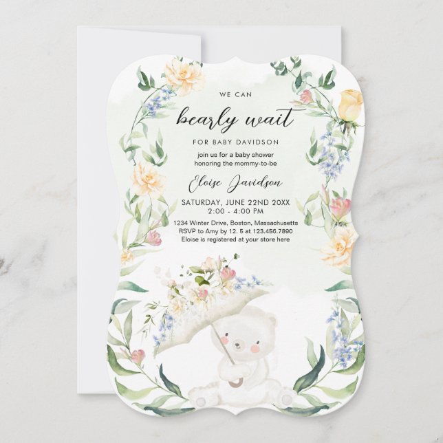 Invitation Baby shower Floral Neutre Genre Dans (Devant)