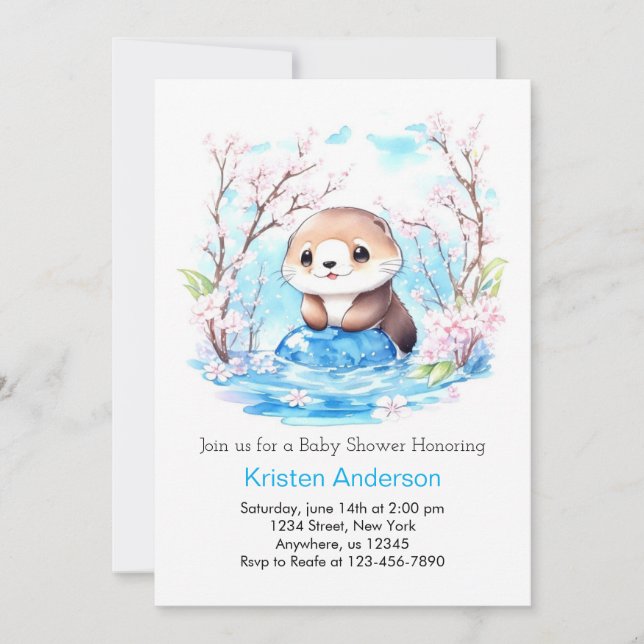 Invitation Baby shower floral Otterly Blue (Devant)