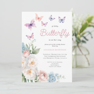 Invitation Baby shower floral papillon rose