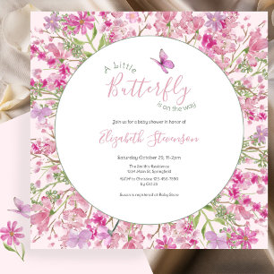 Invitation Baby Shower Floral Papillon Rose et Vert