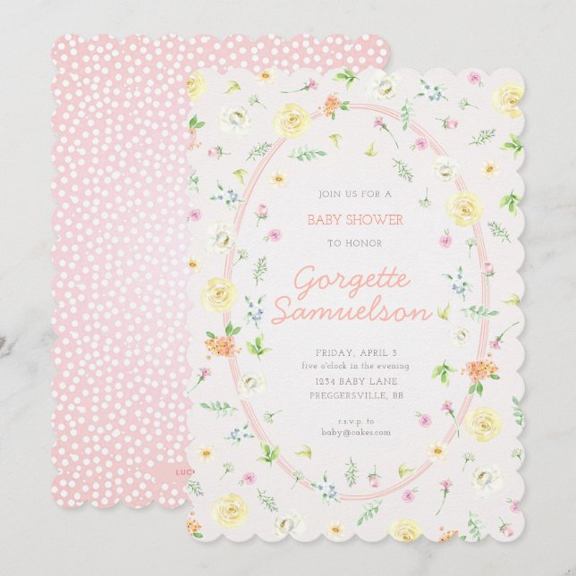Invitation Baby shower Floral Pastel (Devant / Derrière)
