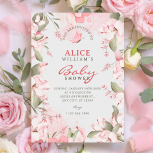Invitation Baby shower floral pastel rose