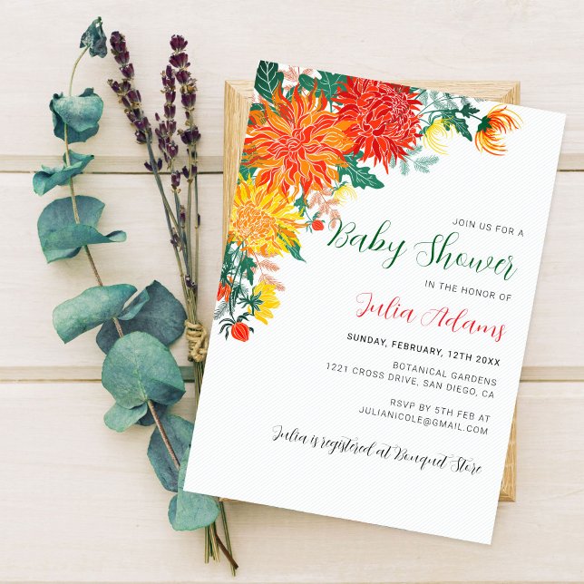 Invitation Baby shower floral Pastel Yellow Spring Dahlia (Créateur téléchargé)