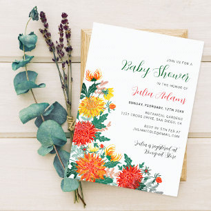 Invitation Baby shower floral Pastel Yellow Spring Dahlia