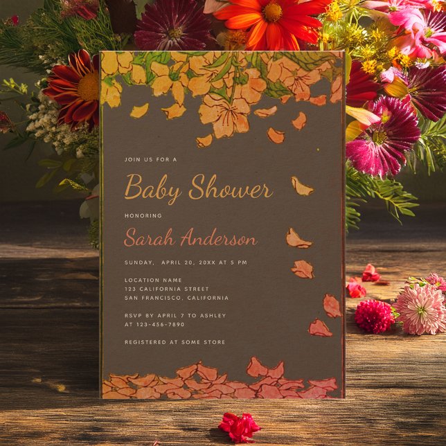 Invitation Baby shower floral pétales bébé en fleur rustique (Créateur téléchargé)