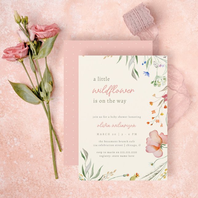 Invitation Baby shower Floral Petit Fleur sauvage mignon fill (Créateur téléchargé)