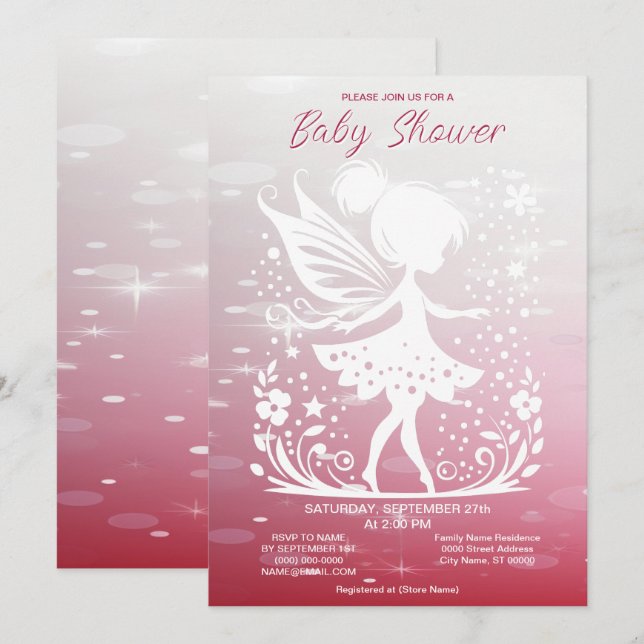 Invitation Baby shower Floral Petite Fée (Devant / Derrière)