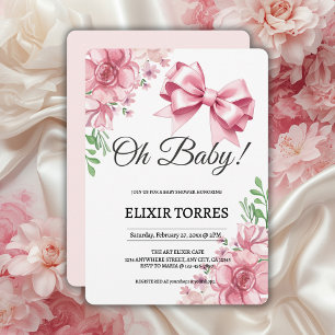 Invitation Baby shower Floral Pink Bow
