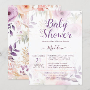 Invitation Baby shower Floral Plum Purple Moderne