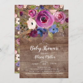 Invitation Baby shower Floral Plum Rustique