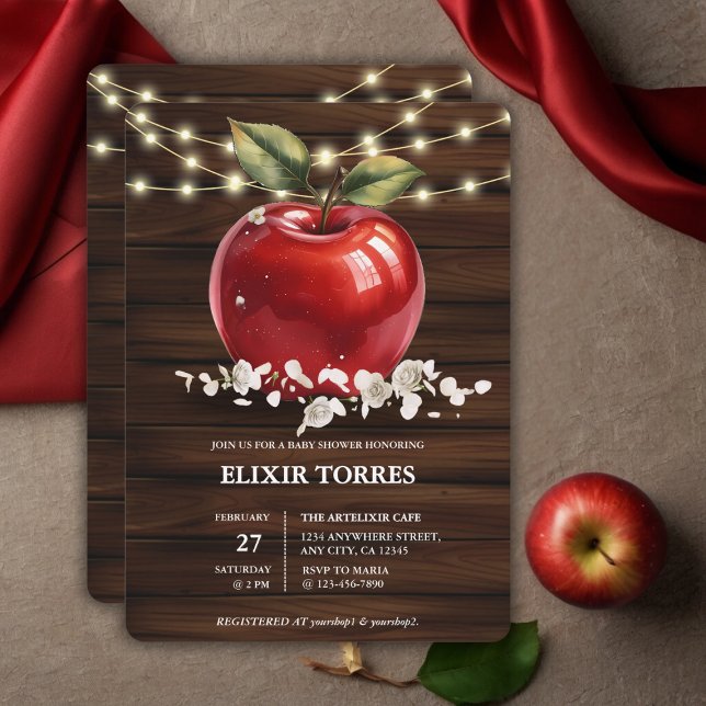 Invitation Baby shower Floral Pomme Rouge rustique (Créateur téléchargé)