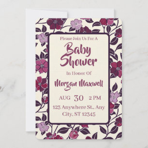 Invitation Baby shower Floral pourpre