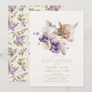 Invitation Baby shower floral pourpre de chèvre de bébé