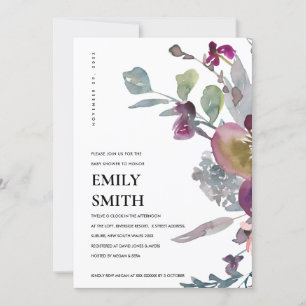 INVITATION BABY SHOWER FLORAL PURPLE LILAC DOUX